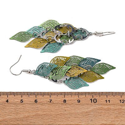 430 Stainless Steel Leaf Dangle Earrings EJEW-A137-10P-01-1
