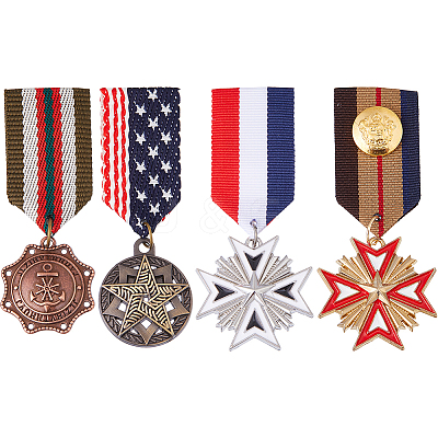 4Pcs 4 Styles Retro British Preppy Style Alloy with Iron Pendant Lapel Pins JEWB-FH0002-21-1