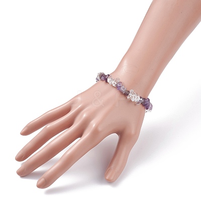 Natural Amethyst & Quartz Crystal Chips Beads Stretch Bracelet for Women BJEW-AL00003-18-1