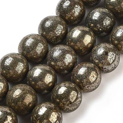 Natural Pyrite Round Beads Strands G-F197-10-8mm-1