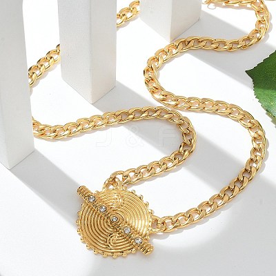 304 Stainless Steel Crystal Rhinestone Flat Round Pendant Twisted Chain Necklaces for Women STAS-Z117-11G-1