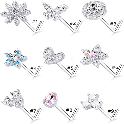 316L Surgical Stainless Steel Clear Cubic Zirconia L-Shaped Nose Rings WG135CD-12-1