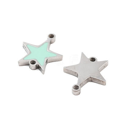 304 Stainless Steel Aquamarine Enamel Connector Charms STAS-Z078-14P-1