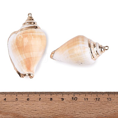 Electroplated Golden Brass Trim Natural Spiral Shell Big Pendants SSHEL-N042-35-1
