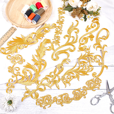10 Pairs 10 Styles Ethnic Style Computerized Metallic Thread Embroidery Cloth Iron on/Sew on Ornament Accessories PATC-ME0001-23-1