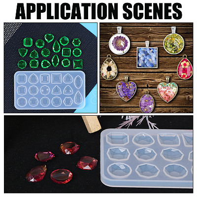 3Pcs Square/Horse Eye/Teardrop DIY Faceted Gemstone Cabochon Silicone Molds DIY-HY0002-70-1