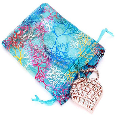 Rectangle Printed Organza Drawstring Bags CON-PW0001-058B-03-1