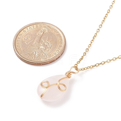 Natural Rose Quartz Teardrop Pendant Necklace NJEW-JN03900-01-1