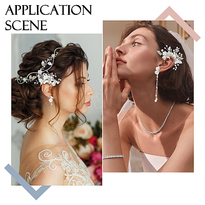 2Pcs 2 Styles Flower Crystal Rhinestone & Plastic Pearl Cuff Earrings EJEW-FH0001-13S-1