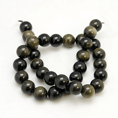 Natural Golden Sheen Obsidian Beads Strands X-G-C068-10mm-9-1