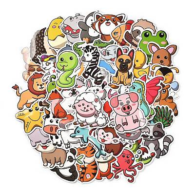 50 Pieces Cartoon Animal Graffiti Waterproof Paper Stickers STIC-R001-10-1
