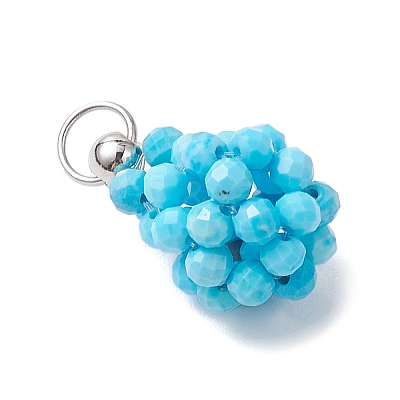 Dyed Natural Magnesite Faceted Round Beaded Pendants PALLOY-MZ00986-1