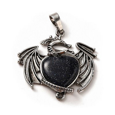 Synthetic Blue Goldstone Heart Pendants KK-K331-01AS-19-1