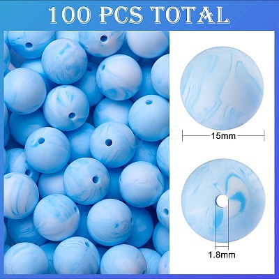 100Pcs Silicone Beads Round Rubber Bead 15MM Loose Spacer Beads for DIY Supplies Jewelry Keychain Making JX465A-1