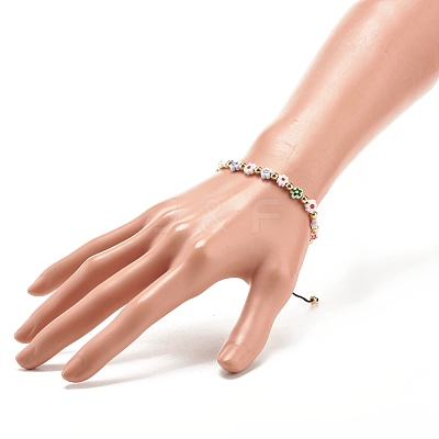 Lampwork Flower with Star Braided Bead Bracelet BJEW-JB07849-1