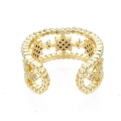 Cubic Zirconia Star Open Cuff Ring RJEW-N037-006A-1