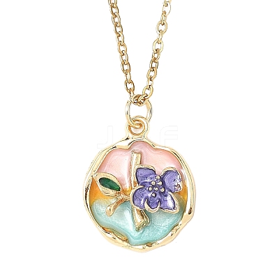 3Pcs 3 Styles Flower Alloy Enamel Pendant 304 Stainless Steel Cable Chain Necklaces for Women NJEW-JN05551-1