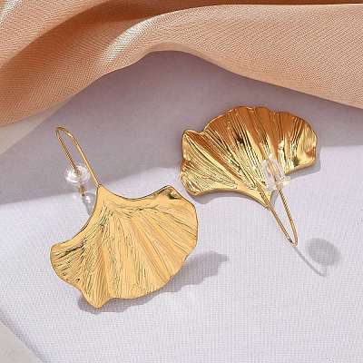 Ion Plating(IP) 304 Stainless Steel Ginkgo Leaf Dangle Earrings for Women EJEW-K243-03G-1