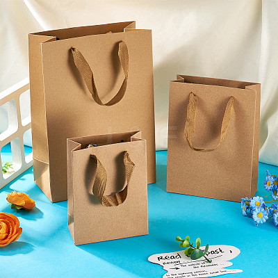 15Pcs 3 Styles Rectangle Kraft Paper Bags with Handle AJEW-TA0001-92-1