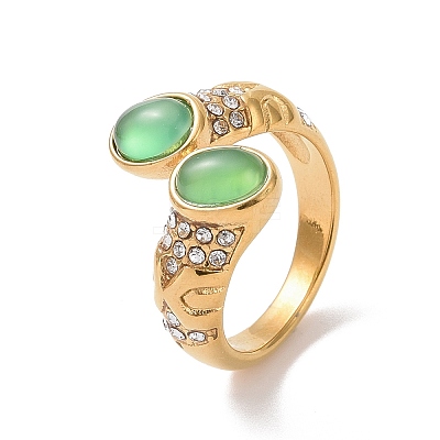 Gemstone Oval Open Cuff Ring with Crystal Rhinestone STAS-E168-10C-G-1