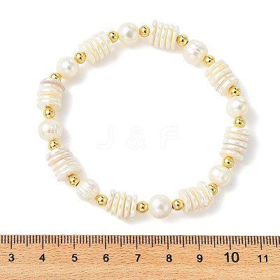 Electroplated Shell Pearl & Brass Beaded Stretch Bracelets for Women BJEW-JB13997-1
