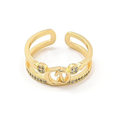 Letter Brass Micro Pave Clear Cubic Zirconia Open Cuff Rings RJEW-G309-30G-1