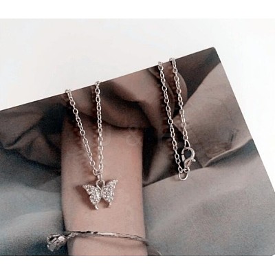 Butterfly Alloy Crystal Rhinestone Pendant Necklaces for Women WGB64F3-03-1