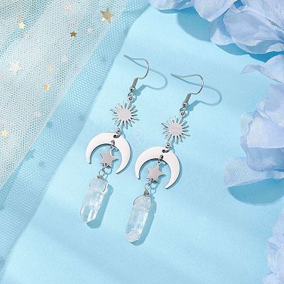 Rough Natural Quartz Crystal Dangle Earrings EJEW-JE05877-01-1