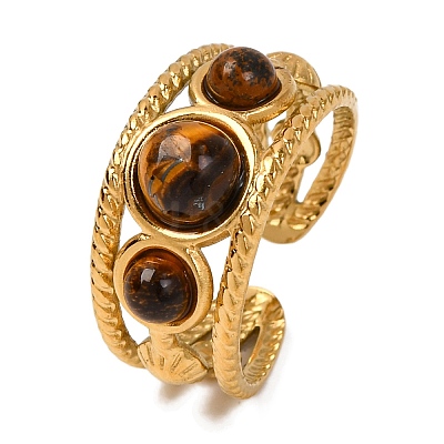 Round Natural Mixed Stone Finger Rings RJEW-Q822-31G-1