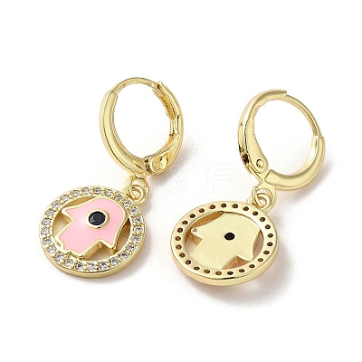 Hamsa Hand Golden Brass Dangle Leverback Earrings EJEW-Q797-10G-01-1
