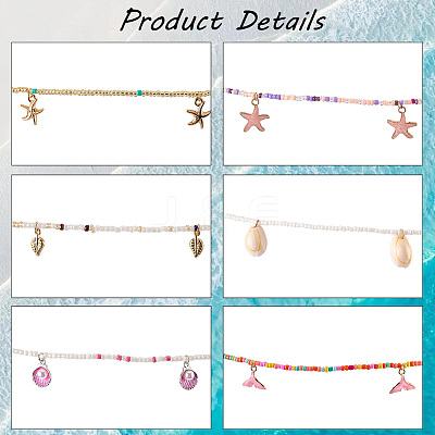 6Pcs 6 Styles Glass Seed Beads Stretch Waist Chains for Women AJEW-CY0001-17-1