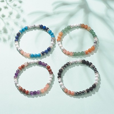 Natural & Synthetic Mixed Gemstone Round Beaded Stretch Bracelet for Women BJEW-JB08336-1