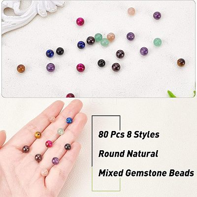 80Pcs 8 Style Natural Mixed Gemstone Beads G-NB0002-98-1