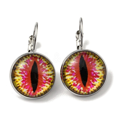 Dragon Eye Glass Leverback Earrings with Brass Earring Pins EJEW-Q798-01K-1