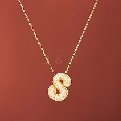Brass Micro Pave Clear Cubic Zirconia Initial Pendant Necklaces for Women FS-WGDC51D-19-1