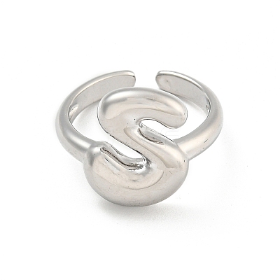 Brass Letter Open Cuff Rings for Women RJEW-G313-01S-P-1