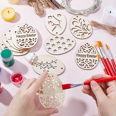 50Pcs 5 Style Easter Unfinished Wood Pendant Ornaments WOOD-GF0002-01-1