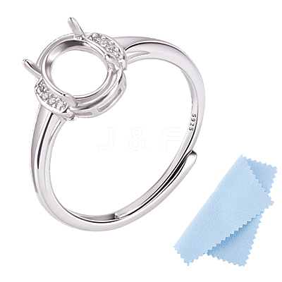 1Pc Adjustable 925 Sterling Silver Cubic Zirconia Ring Components STER-BBC0009-16-1