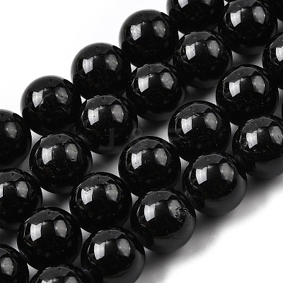 Natural Black Tourmaline Beads Strands G-G763-01-12mm-A-1