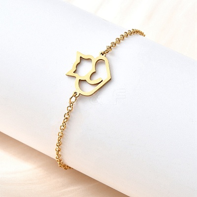 201 Stainless Steel Fox Link Bracelets BJEW-B128-05G-1