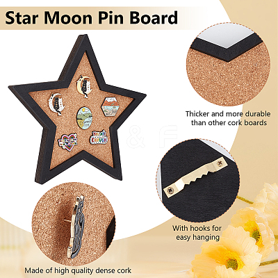 Moon Star Wall Mounted Brooch Jewelry Display Cork Tray AJEW-WH0060-20-1