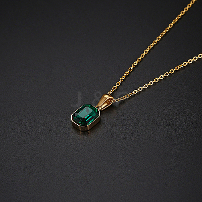 Glass Rectangle Pendant Necklace with Golden Stainless Steel Chains ZR6442-1