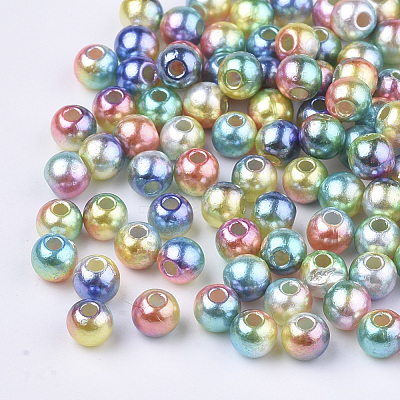 Rainbow ABS Plastic Imitation Pearl Beads OACR-Q174-10mm-07-1