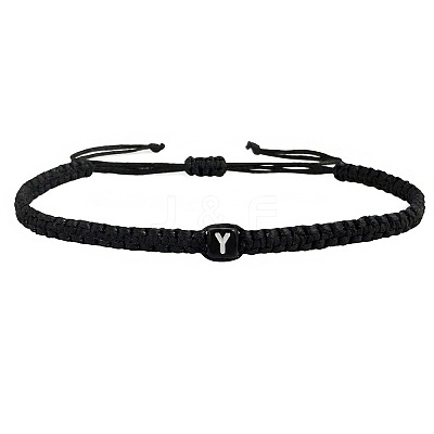 Adjustable Handmade Woven Waxed Cord Braided Bracelets with Acrylic Letter Beads OI4298-25-1