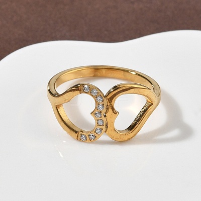 304 Stainless Steel Cubic Zirconia Finger Rings for Women RJEW-F189-05G-1