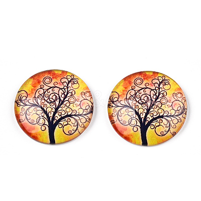 Half Round/Dome Tree Pattern Glass Flatback Cabochons for DIY Projects LS-GGLA-Q037-25mm-M28-05-1