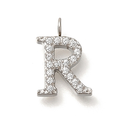 304 Stainless Steel Micro Pave Cubic Zirconia Pendants STAS-H228-06P-R-1