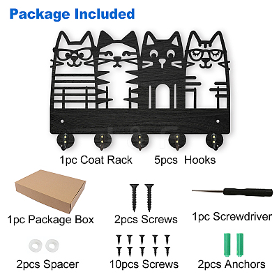 Wood & Iron Wall Mounted Hangers HJEW-WH0055-066-1