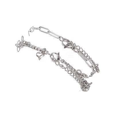 304 Stainless Steel Paperclip & Figaro Chain Bracelets for Women BJEW-JB12445-04-1