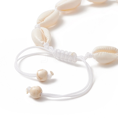 Natural Shell & Synthetic Turquoise Braided Bead Bracelet for Women BJEW-JB09245-02-1